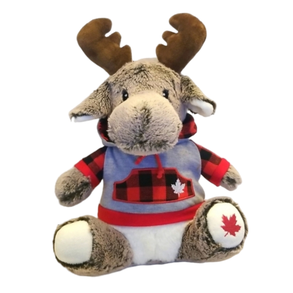 Canadian Sammy the Moose Plush with Buffalo Plaid Hoodie Jacket - Cottagecore